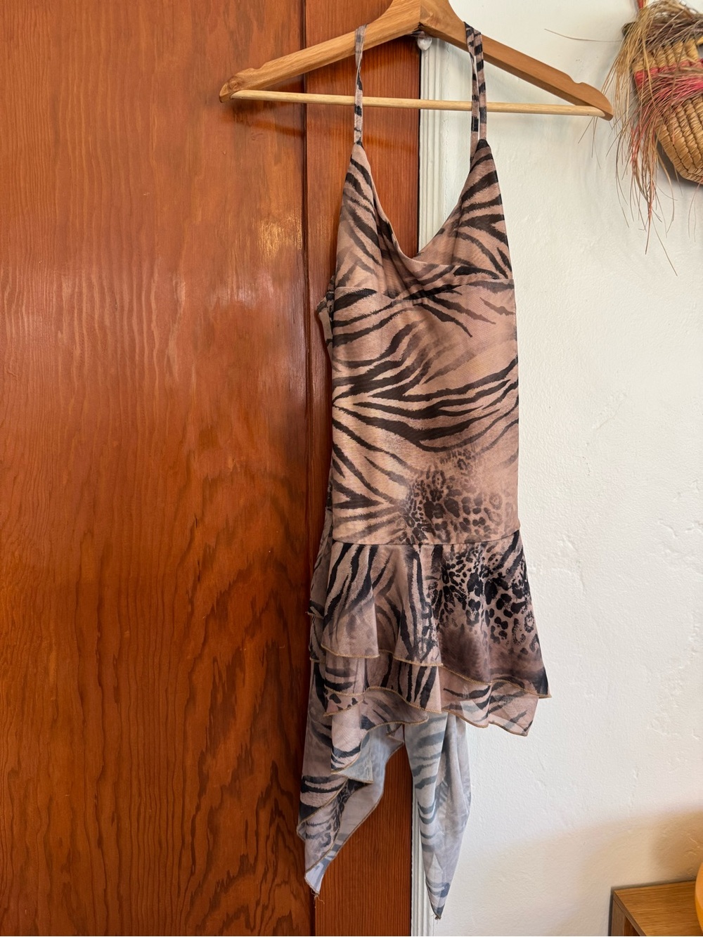 Animal-Print Slip Dress in Taupe
